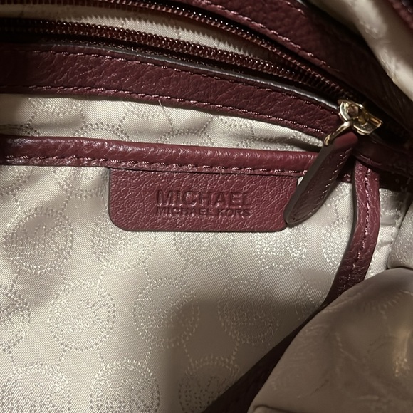 Michael Kors Burgundy Pebble Leather Hobo Shoulder Bag - Picture 11 of 14